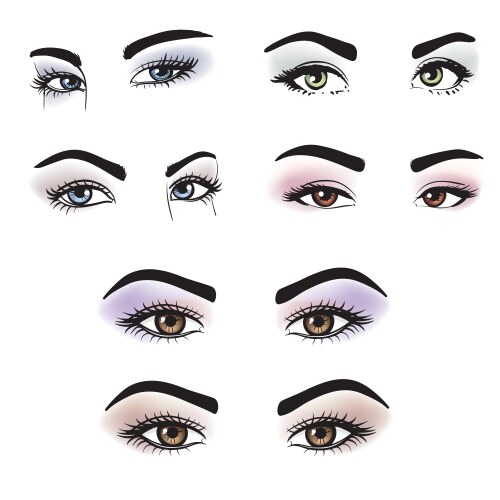 Female eyes of different colors with makeup vector image