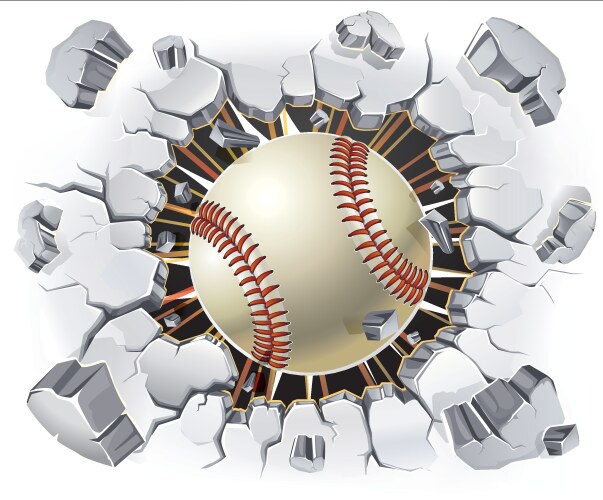 baseball and old plaster wall damage vector image