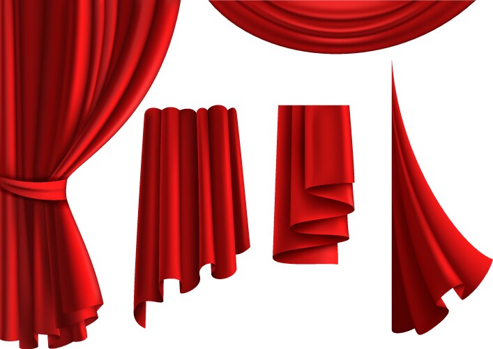 Red curtains realistic velvet drapery element 3d vector image