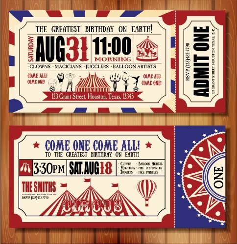 Birthday card with circus ticket vector image