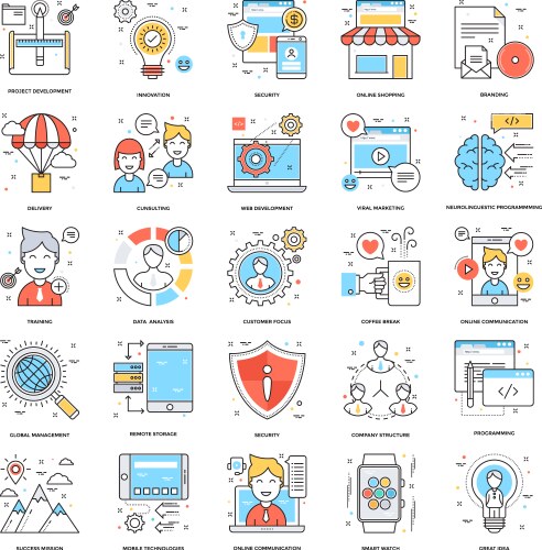 Flat color line icons 12 vector image