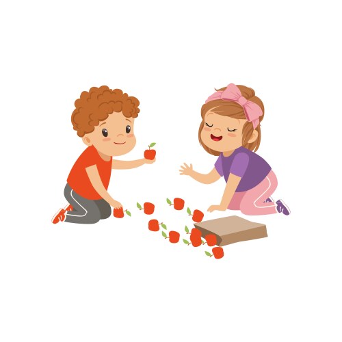 Cute boy and girl sitting on the floor playing vector image