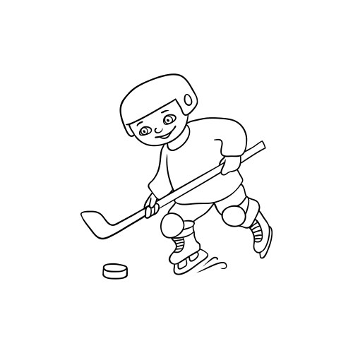 Happy little boy playing hockey black and white vector image