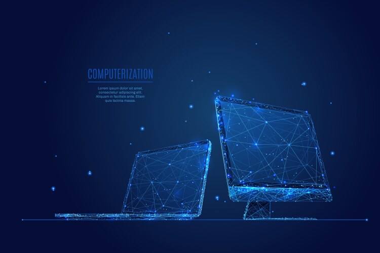 Laptop and monitor low poly vector image