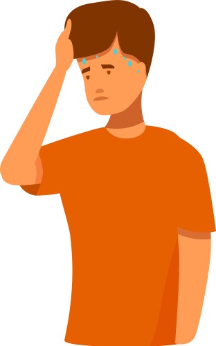 Young man feeling sick touching his forehead vector image