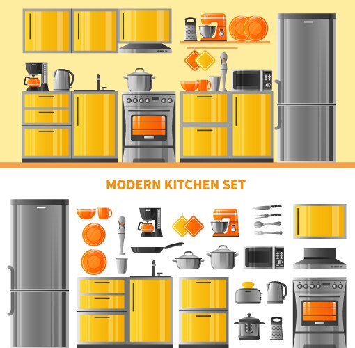 Kitchen design concept with domestic technique vector image