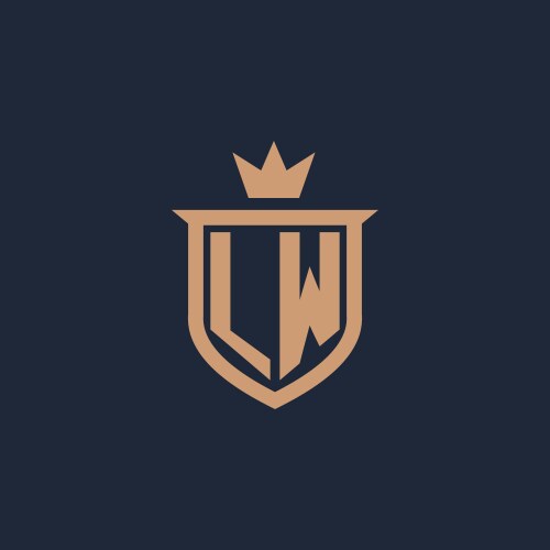 Lw monogram initial logo with shield and crown vector image