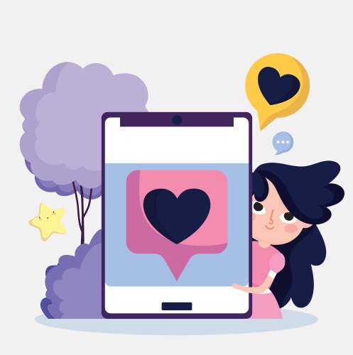 Cute girl smartphone favourite love chat social vector image