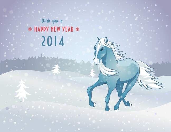 winter landscape with snow horse new year 2014 vector image