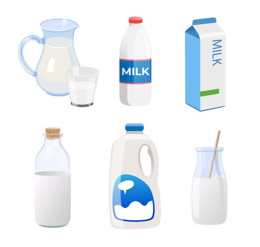 Milk in different containers set vector image