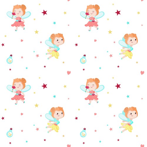 Seamless pattern with cute little fairies vector image