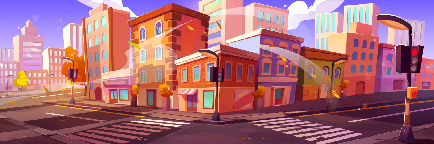 Autumn city street corner with buildings vector image