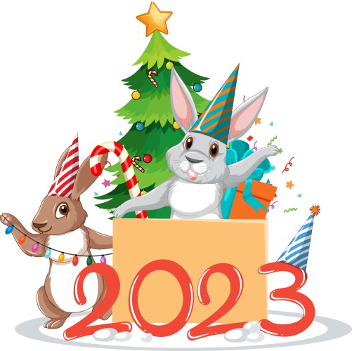 Happy new year text with cute rabbit for banner vector image