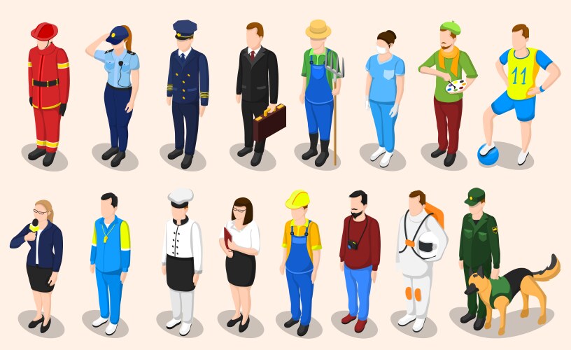 Professions isometric people set vector image