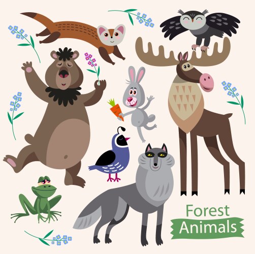 Set of cartoon forest animals vector image