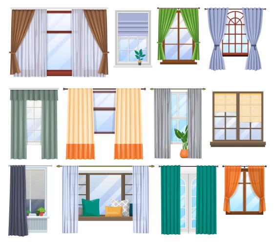 window curtains and blind drapes interior design vector image