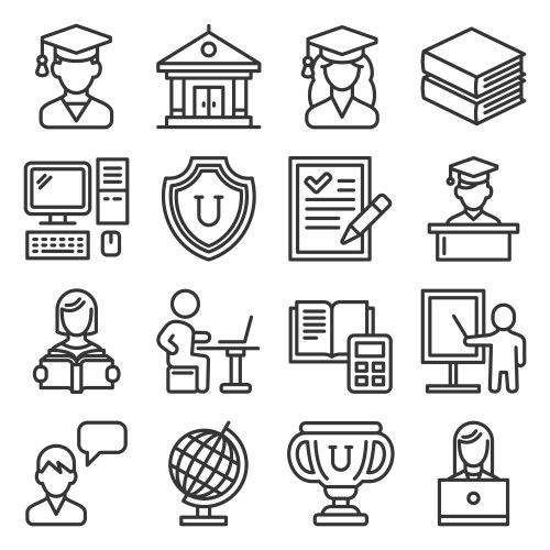 students college education icons set on white vector image