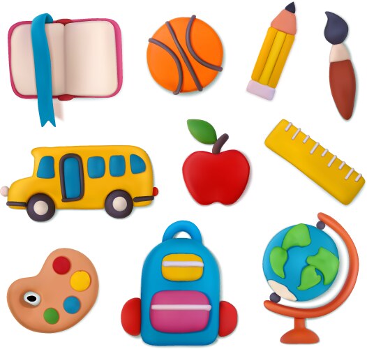 Plasticine school objects set vector image