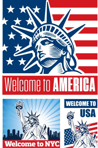 statue of liberty usa flag nyc vector image