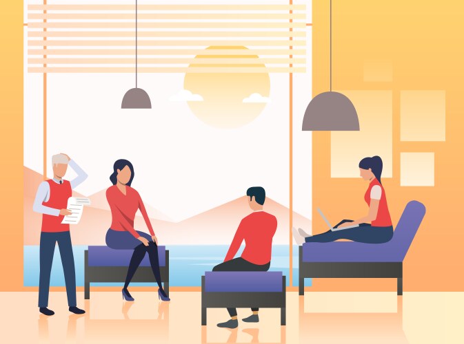 business people sitting in office lounge vector image