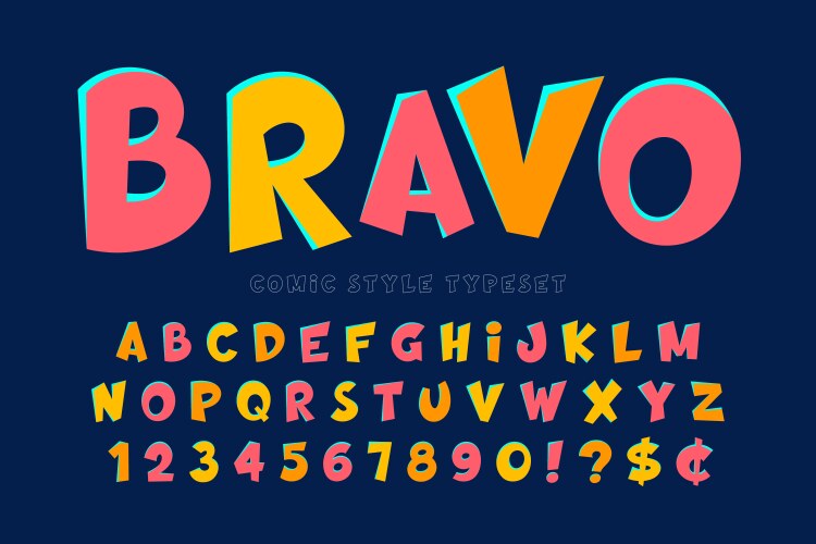 Trendy comical font design colorful alphabet vector image