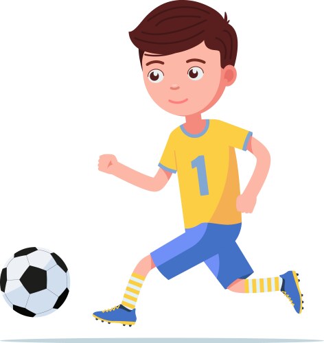 Boy football player in sportswear runs for ball vector image