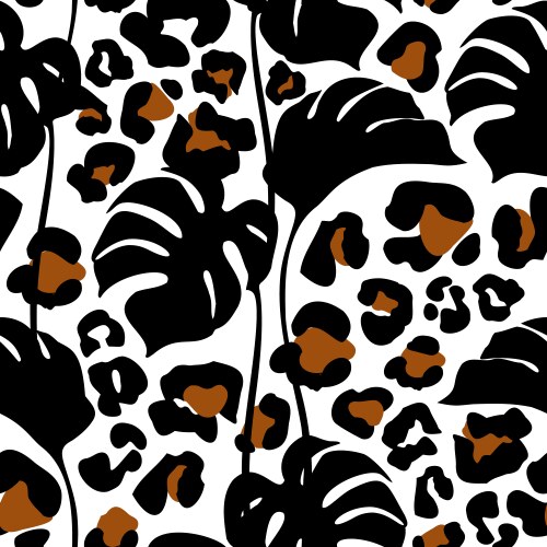 Elegant tropical leaves and cartoon leopard vector image