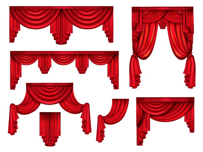 red curtains or drapery realistic set vector image