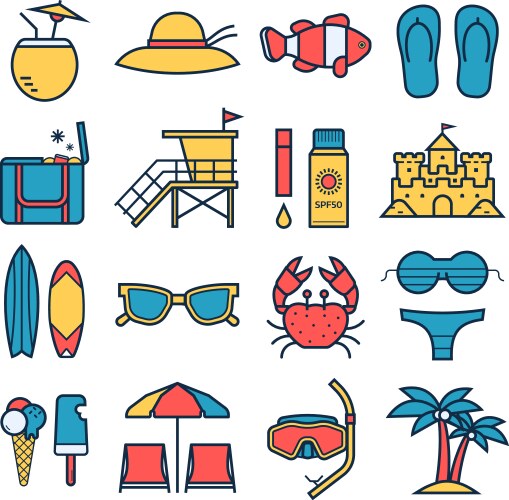 Summer beach icons vector image