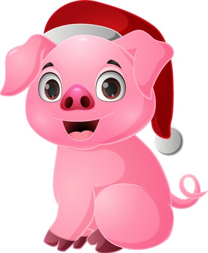 Cute pig cartoon wearing santa hat vector image