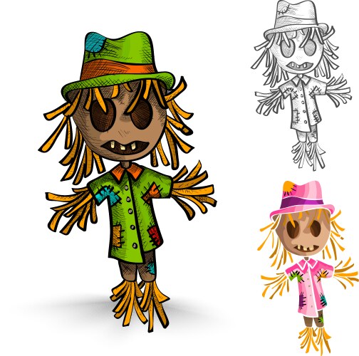 Halloween isolated hand drawn scarecrows vector image