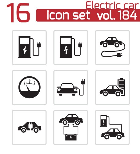 black electric car icons set vector image