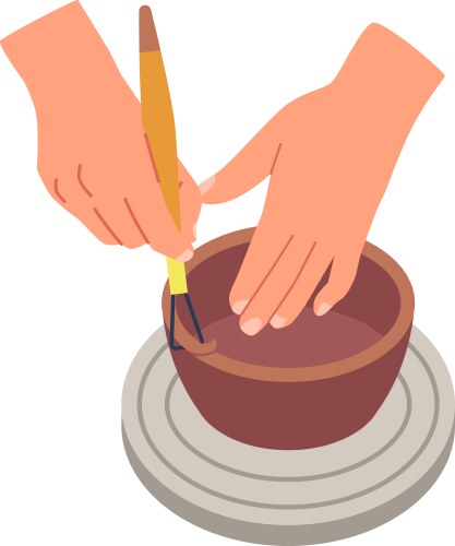 Making pottery with rotary technique vector image