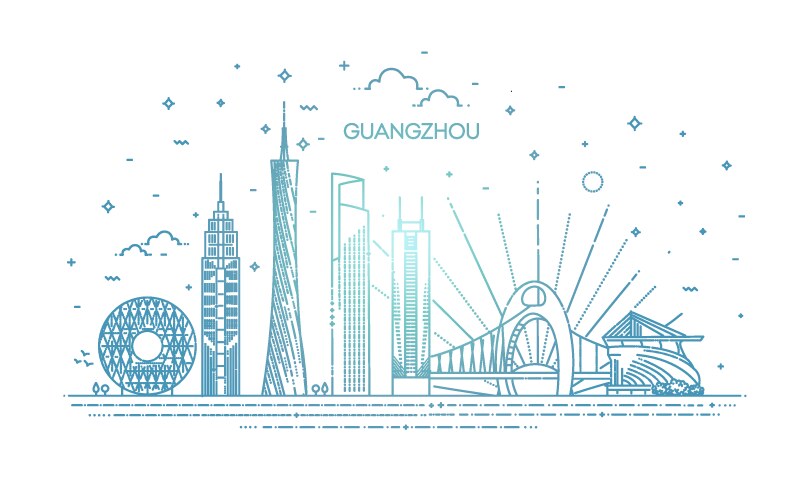 guangzhou skyline in linear vector image