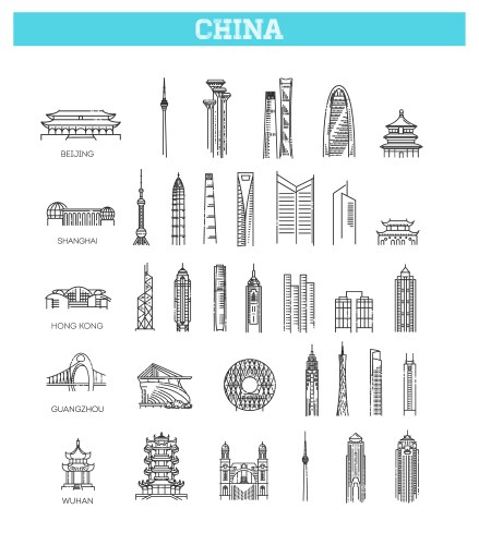 Asian landmarks and travel destinations vector image