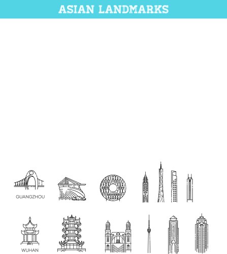 Tourist asian landmarks and travel destinations vector image