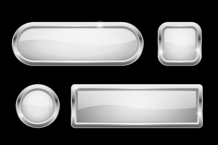 White glass buttons with chrome frame on black vector image