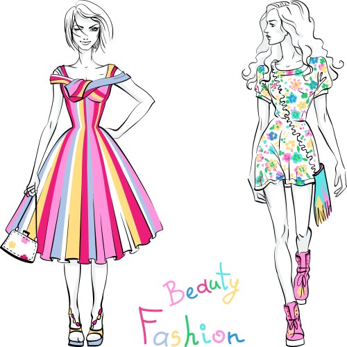 Fashionable girls in summer dresses vector image