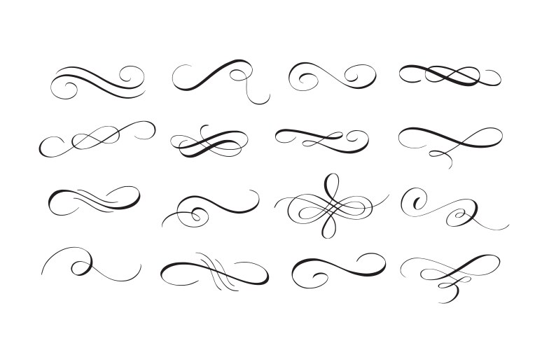 ink pen calligraphy swirl flourishes set vector image