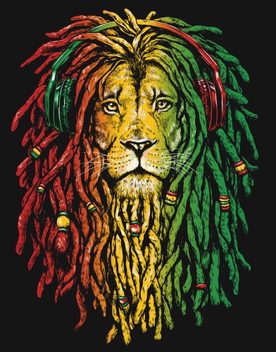 pen and inked rastafarian lion vector image