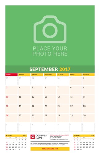 September 2017 wall monthly calendar vector image