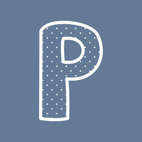 P alphabet letter with white polka dots on blue vector image