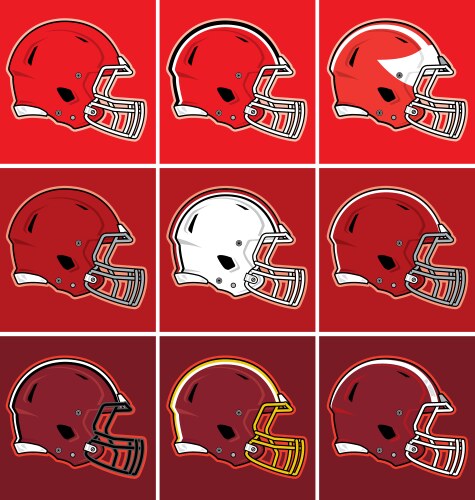 Colored football helmets in red tones vector image