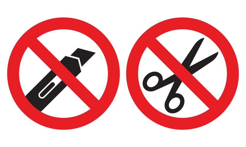 do not open with a knife or scissors sign vector image