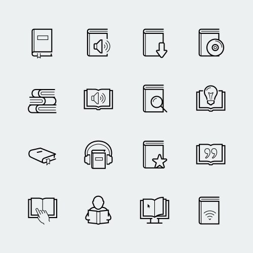 reading related icon set in thin line style vector image