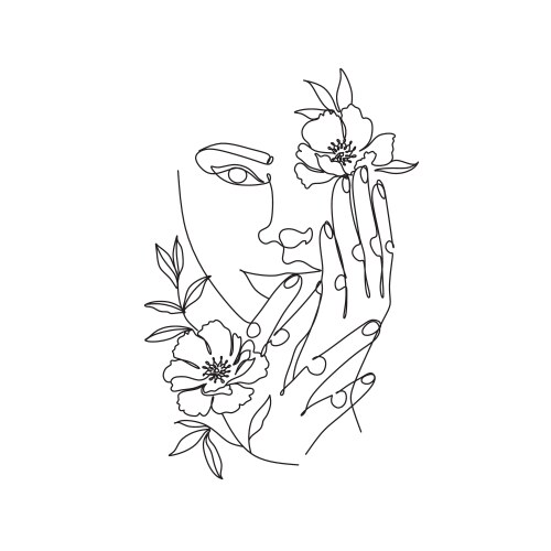 Line art woman with flowers head vector image