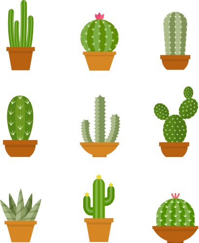 Cactus icons in a flat style on white background vector image