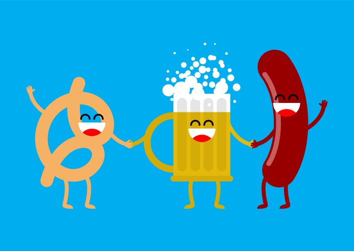 Sausage beer and pretzels merry food vector image