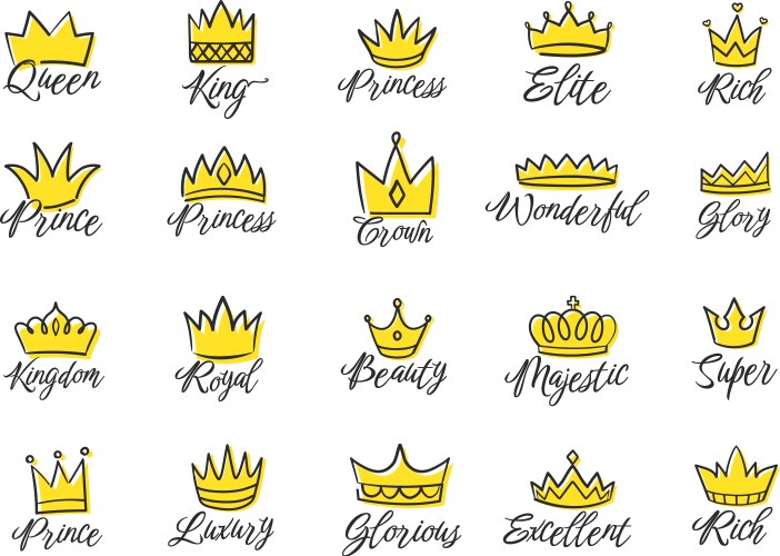 Doodle royal crown logos hand drawn king vector image