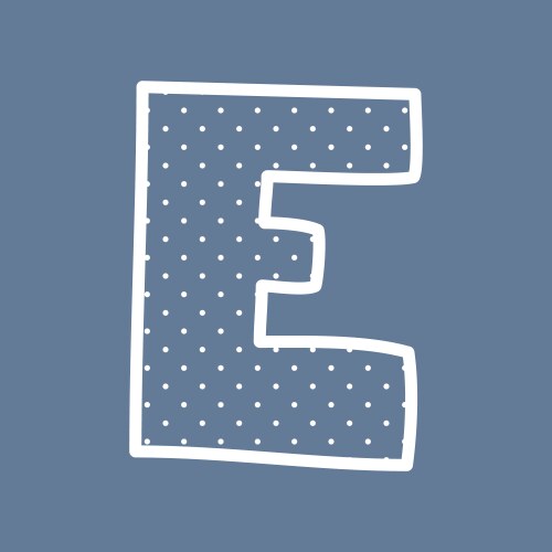 E alphabet letter with white polka dots on blue vector image